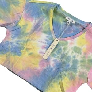 She and Sky Womens Pastel Tie Dye Short Sleeve Crop Top Sz‎ M 80s 90s Festival